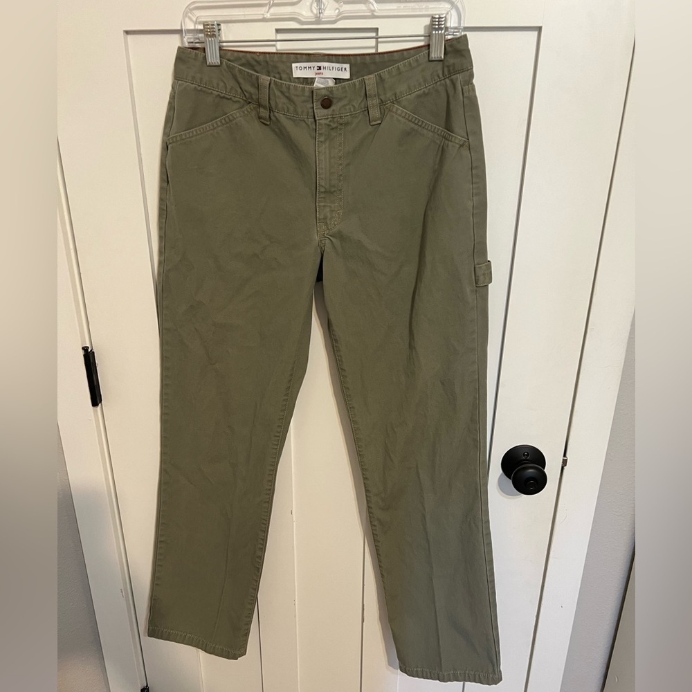 Tommy Hilfiger Army Green Cotton Carpenter Straight Leg Mid Rise Pants Size 8